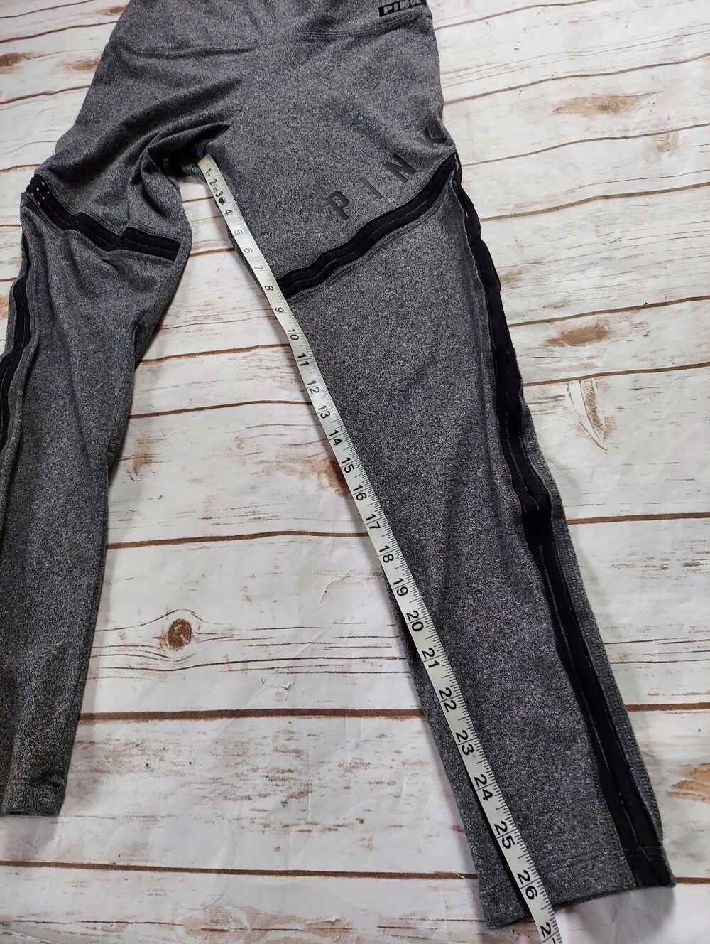 PINK Full Length Gray Leggings Black Mesh Trim Women's L - Picture 9 of 12